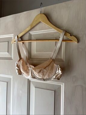 Fleur of England Blush Balcony Bra 32C Silk Mesh NWOT